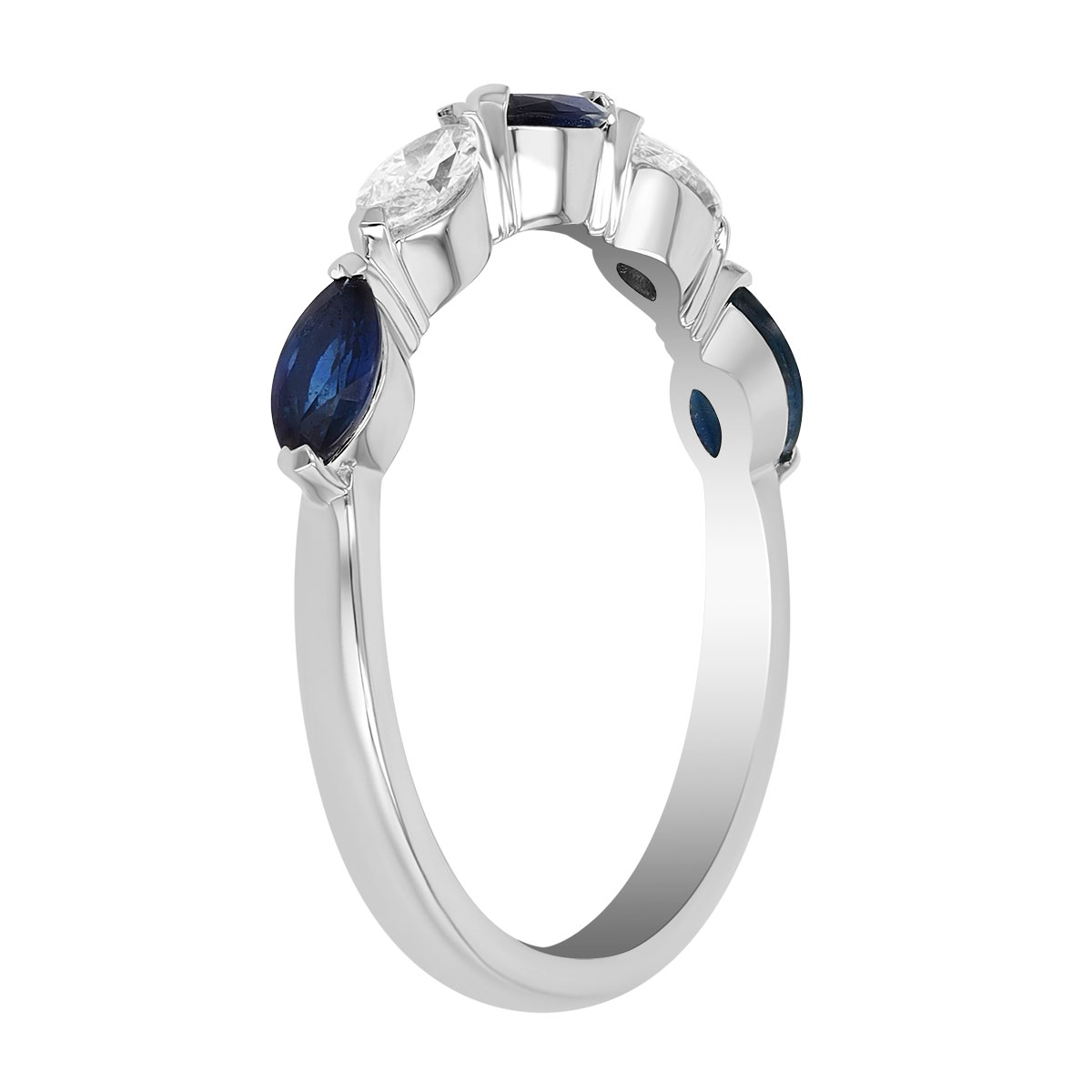 Marquise Sapphire & Diamond Alternating Band Ring in White Gold