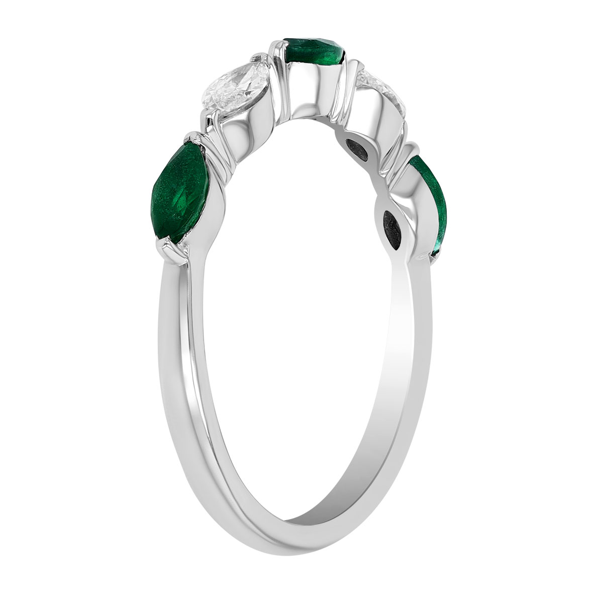 Marquise Emerald & Diamond Alternating Band Ring in White Gold