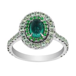 Omi Prive Oval Emerald & Diamond Ring in Platinum & Yellow Gold