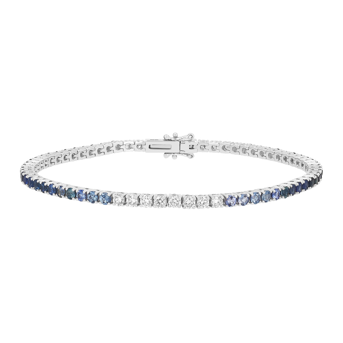 Round Sapphire & Diamond Ombre Tennis Bracelet in White Gold