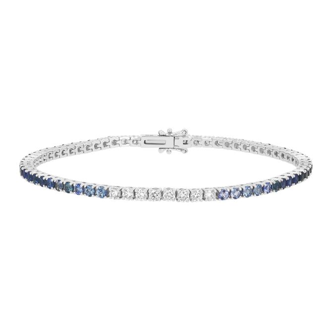 Round Sapphire & Diamond Ombre Tennis Bracelet in White Gold