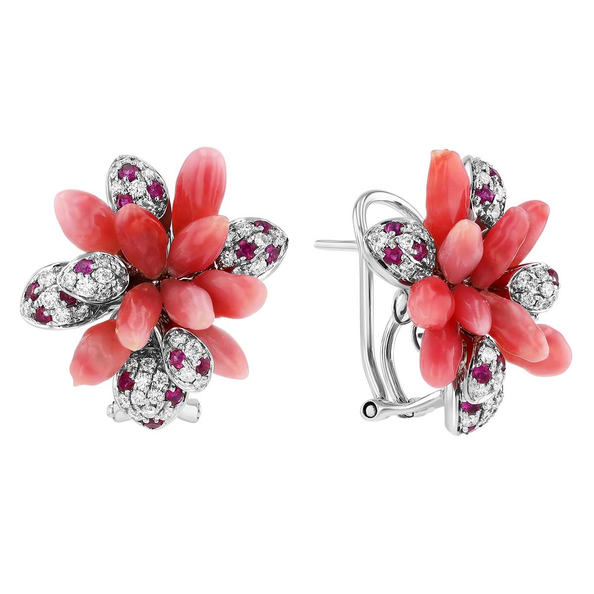 TARA Pearls Conch Pearl, Ruby, & Diamond Cluster Earrings in White Gold