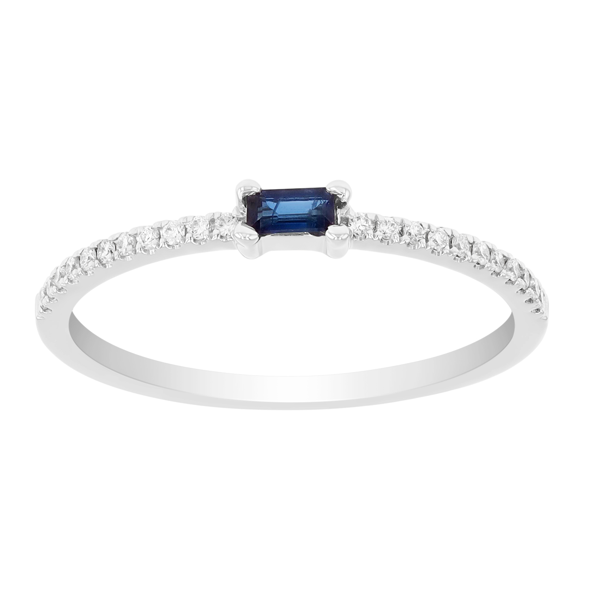 Baguette Sapphire & Round Diamond Stacking Ring in White Gold