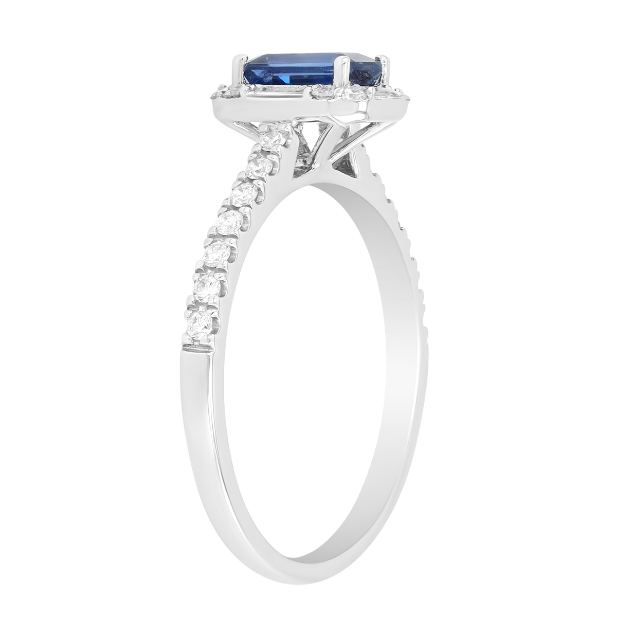 Emerald Cut Sapphire & Diamond Ring in White Gold