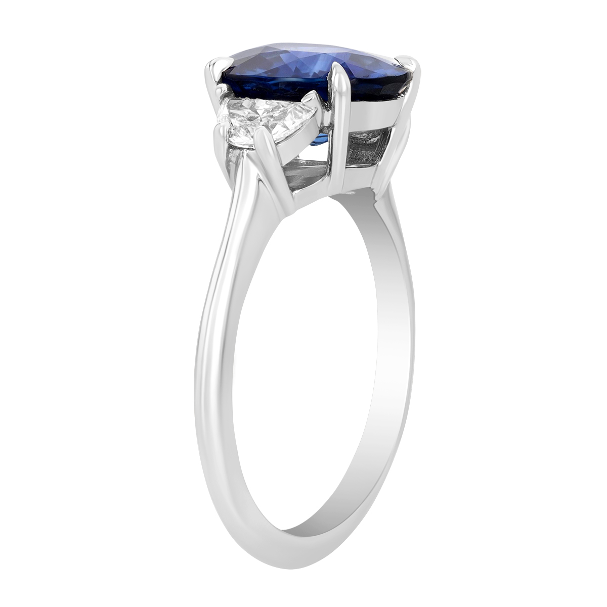 Round Sapphire & Trapezoid Diamond 3 Stone Ring in Platinum