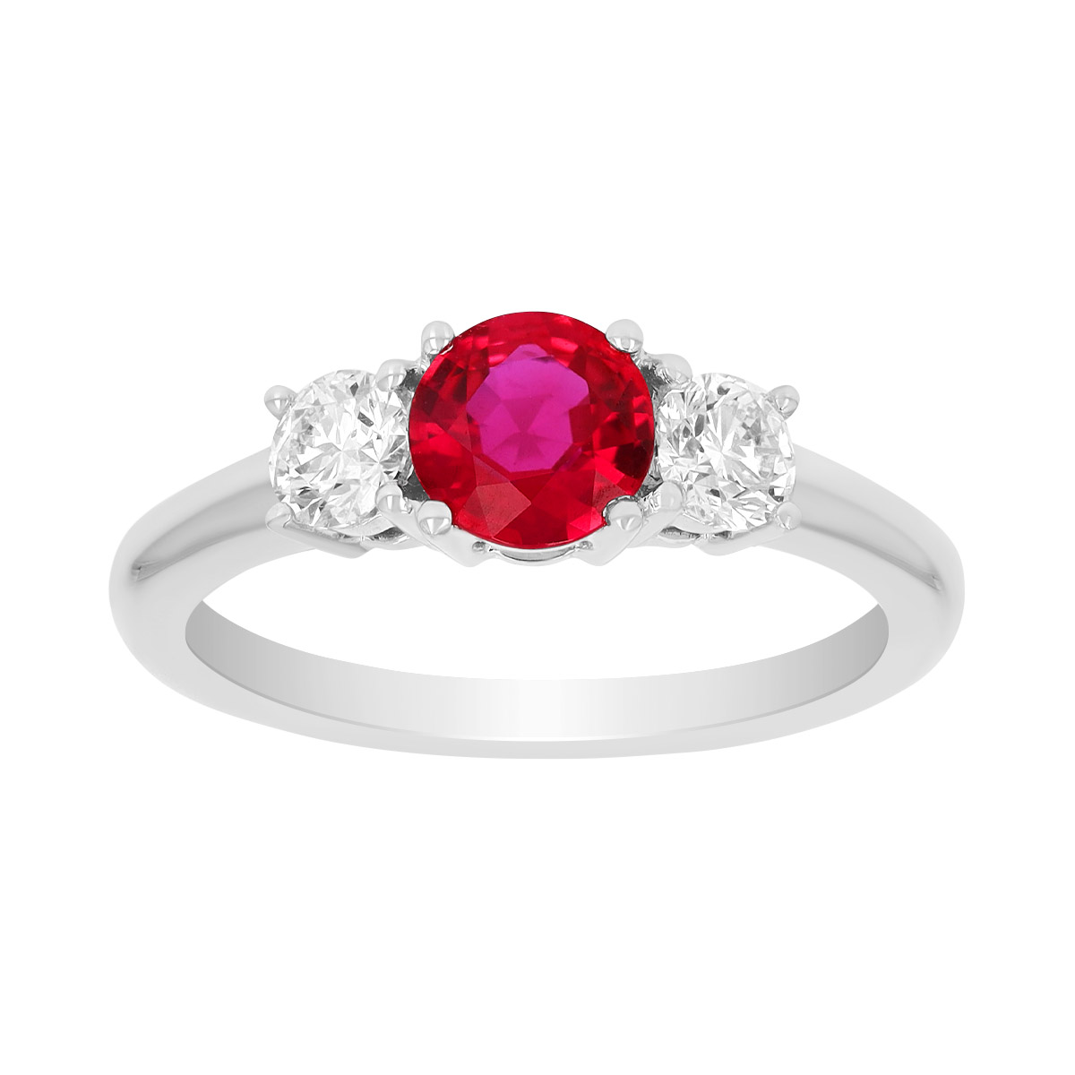 Round Ruby & Diamond 3 Stone Ring in Platinum