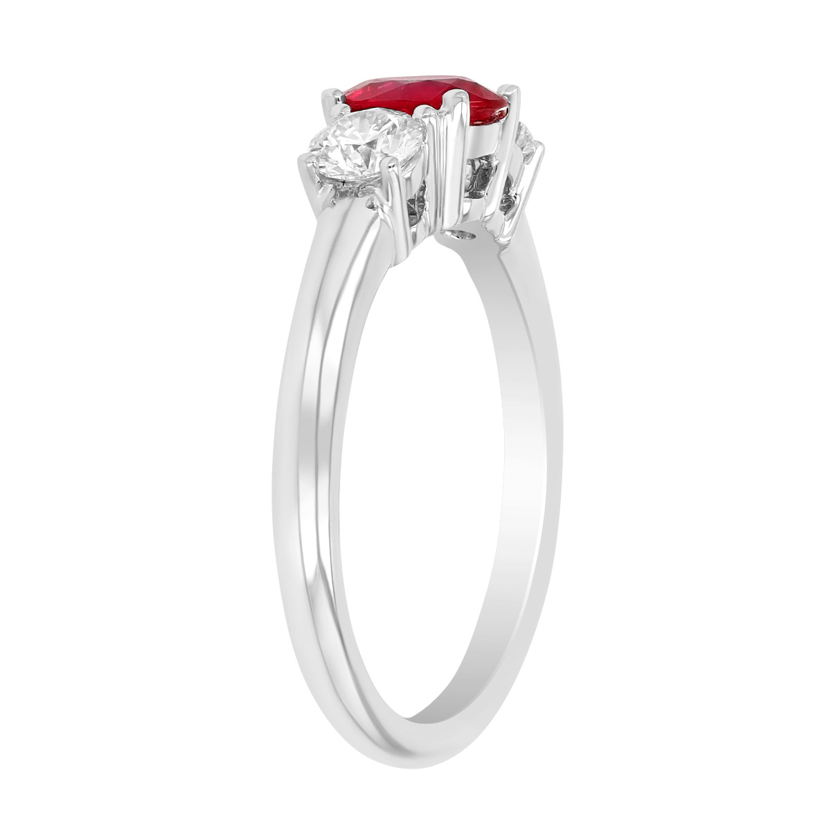 Round Ruby & Diamond 3 Stone Ring in Platinum