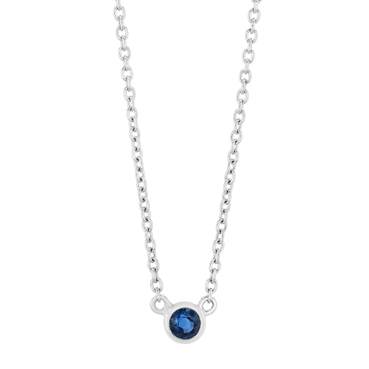 Dainty Bezel Set Sapphire Solitaire Pendant in White Gold