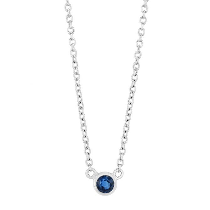 Dainty Bezel Set Sapphire Solitaire Pendant in White Gold