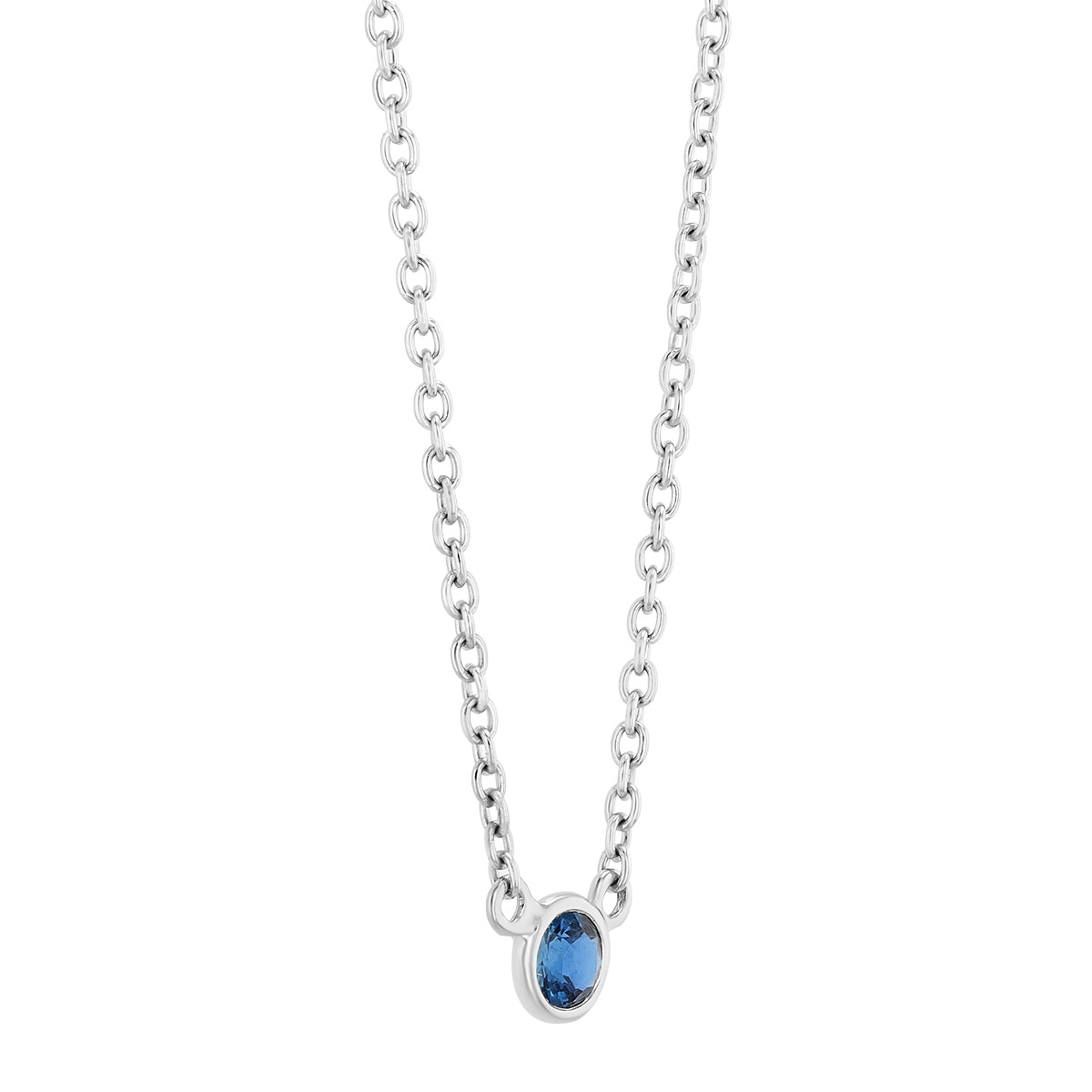 Dainty Bezel Set Sapphire Solitaire Pendant in White Gold