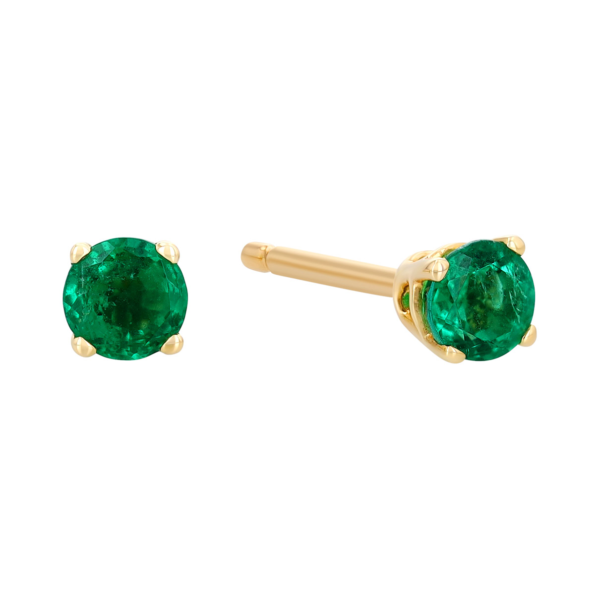 Dainty Round Emerald Stud Earrings in Yellow Gold