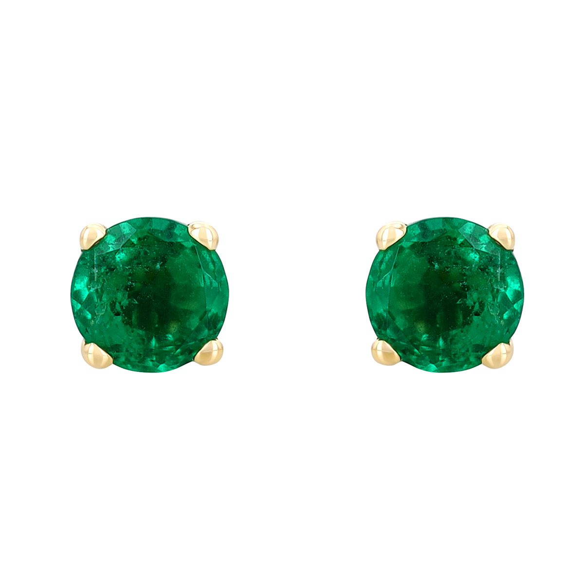 Dainty Round Emerald Stud Earrings in Yellow Gold