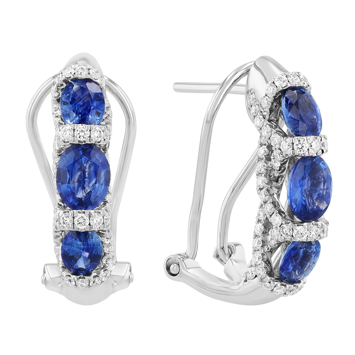 Oval Sapphire & Diamond Hoop Earrings in White Gold