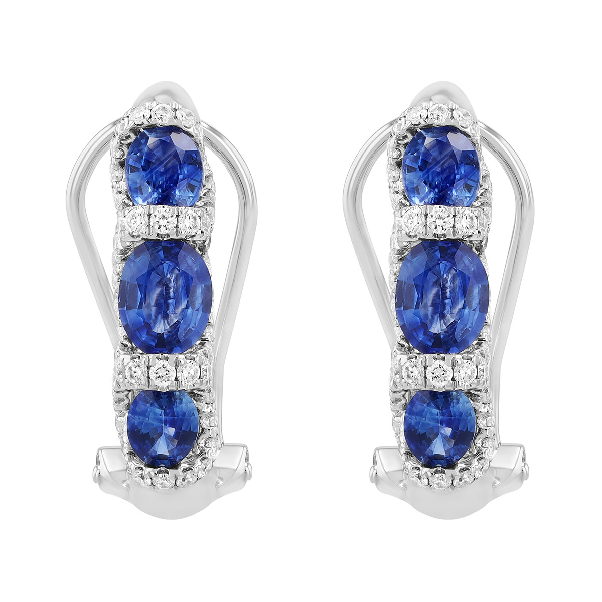 Oval Sapphire & Diamond Hoop Earrings in White Gold