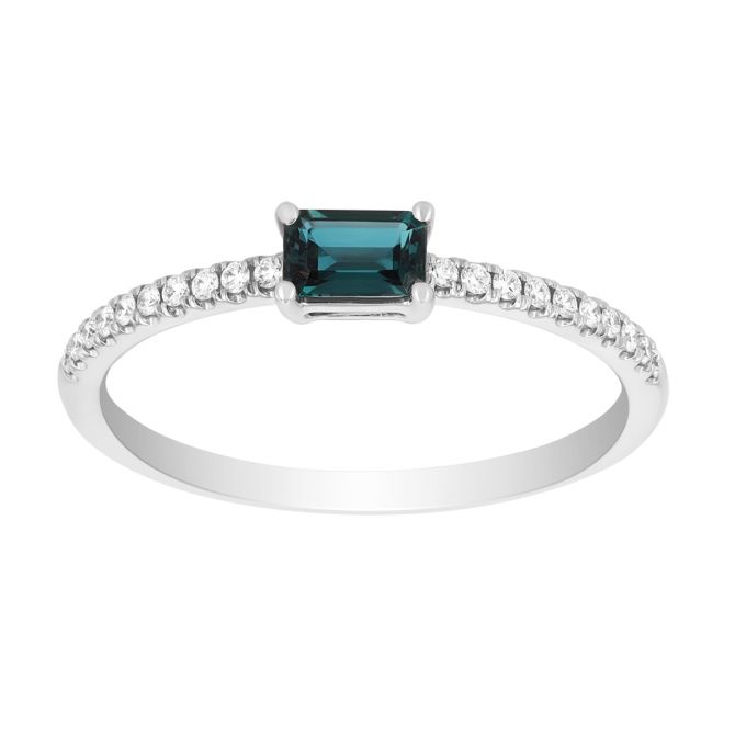 Emerald Cut Alexandrite & Diamond Ring in White Gold