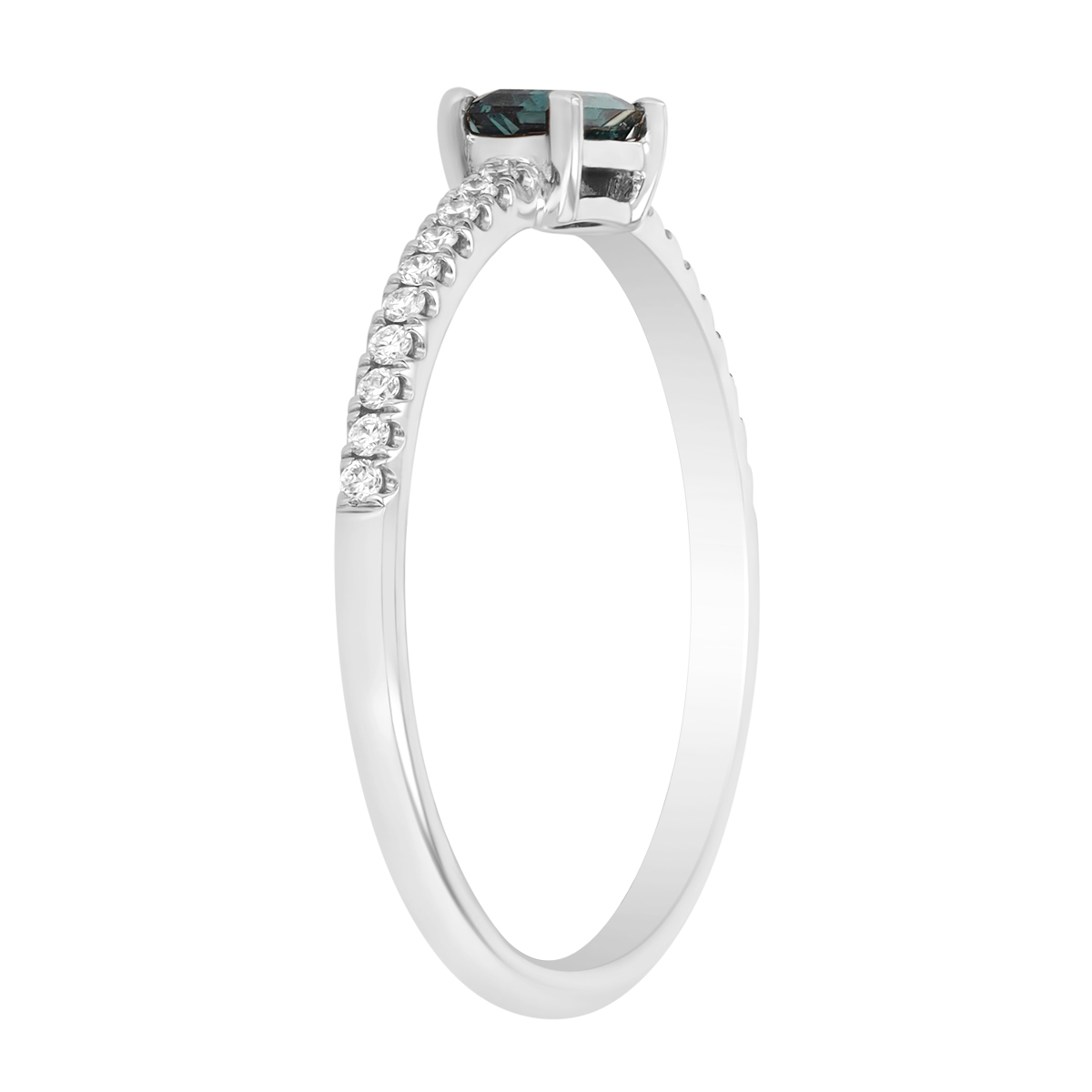 Emerald Cut Alexandrite & Diamond Ring in White Gold