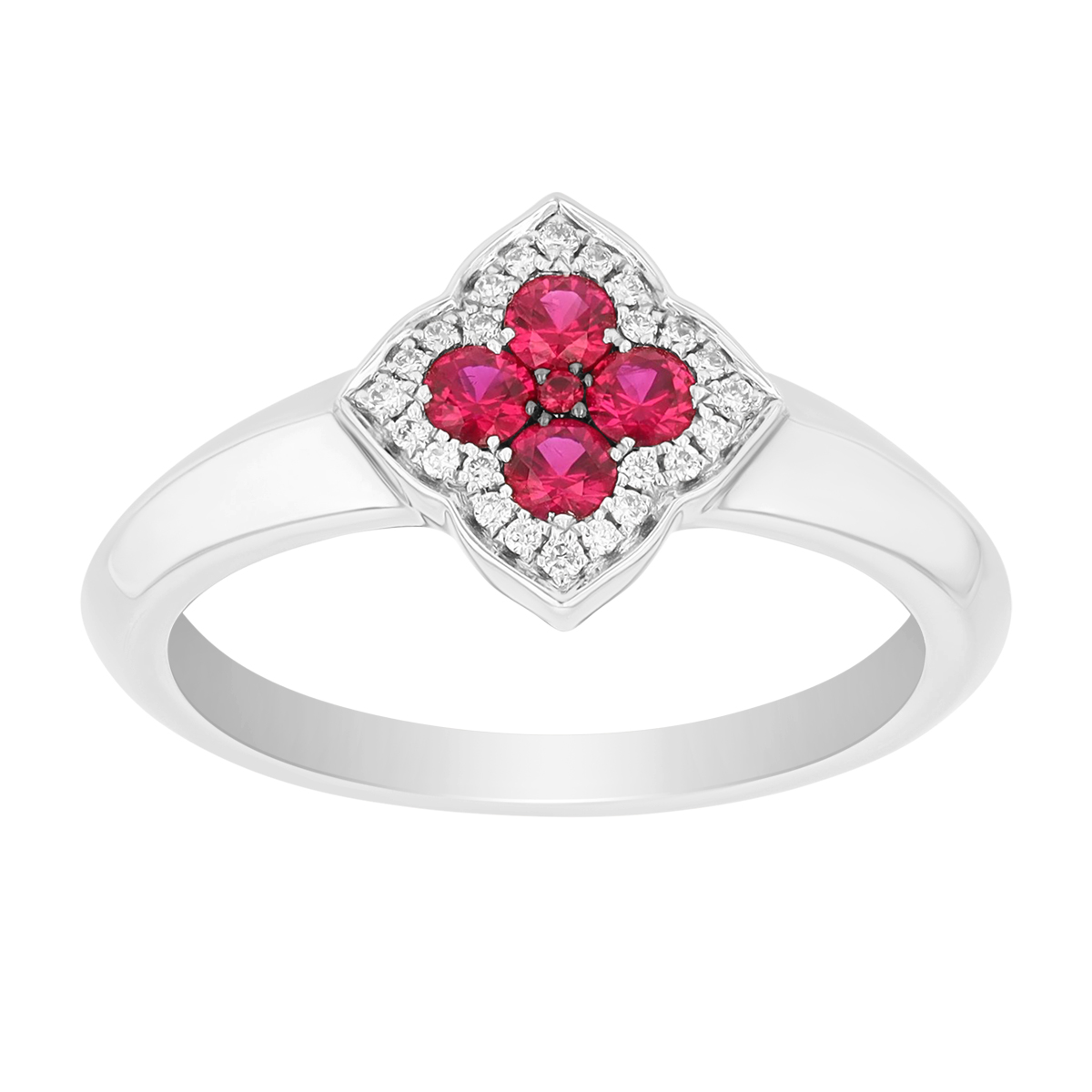 Frederic Sage Fleur D'Amour Ruby Cluster & Diamond Halo Ring in White Gold