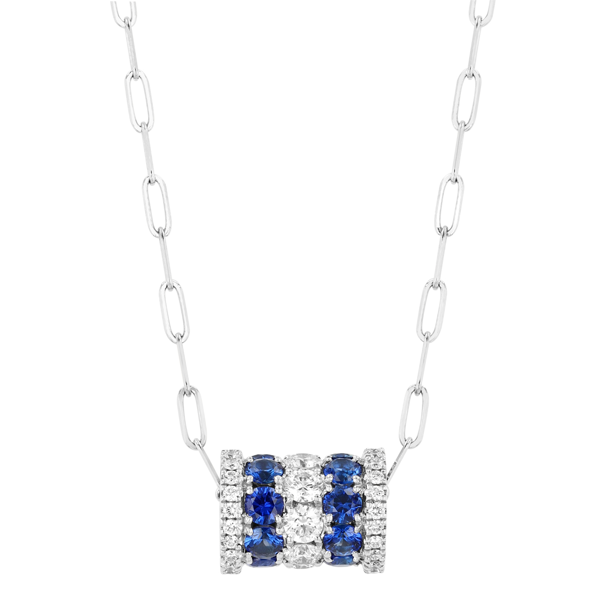 Frederic Sage Sapphire & Diamond Rondel Pendant in White Gold