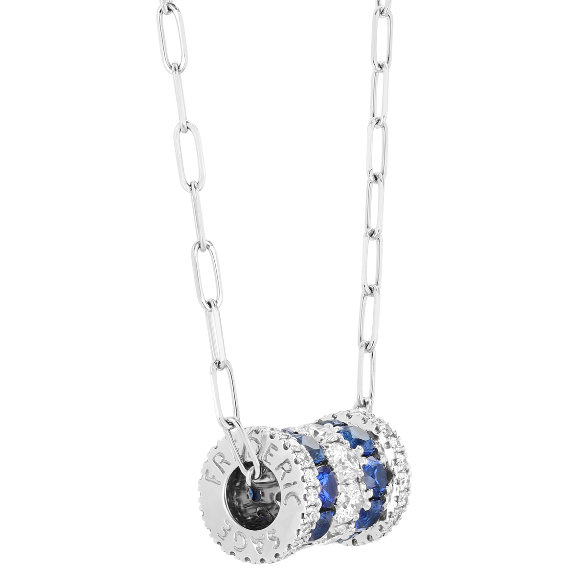 Frederic Sage Sapphire & Diamond Rondel Pendant in White Gold
