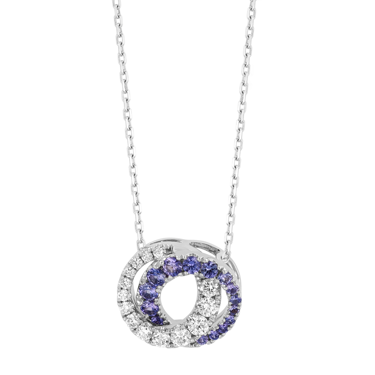 Frederic Sage Love Graduated Diamond & Sapphire Interlocking Circle Necklace in White Gold