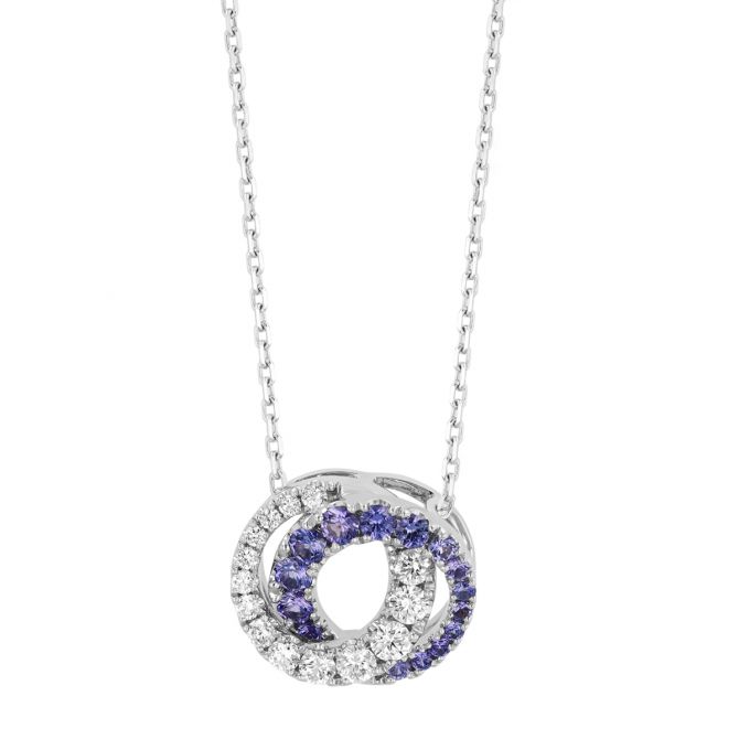 Frederic Sage Love Graduated Diamond & Sapphire Interlocking Circle Necklace in White Gold