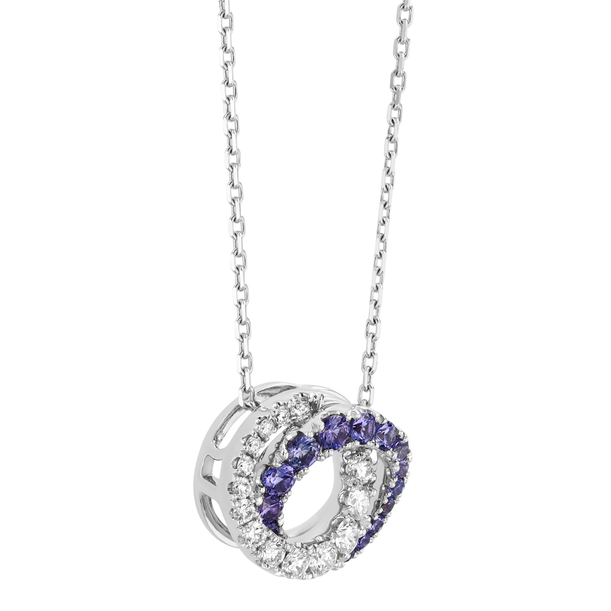 Frederic Sage Love Graduated Diamond & Sapphire Interlocking Circle Necklace in White Gold