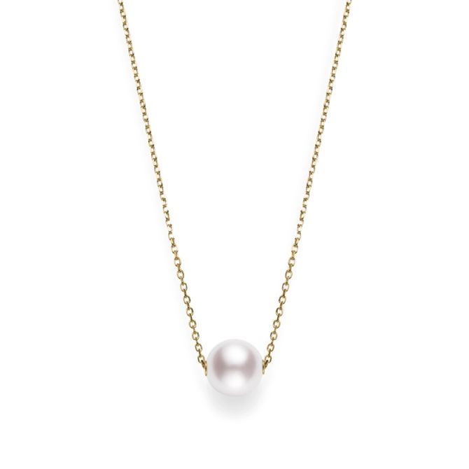Mikimoto Akoya Cultured Pearl Solitaire Pendant in Yellow Gold, 18"
