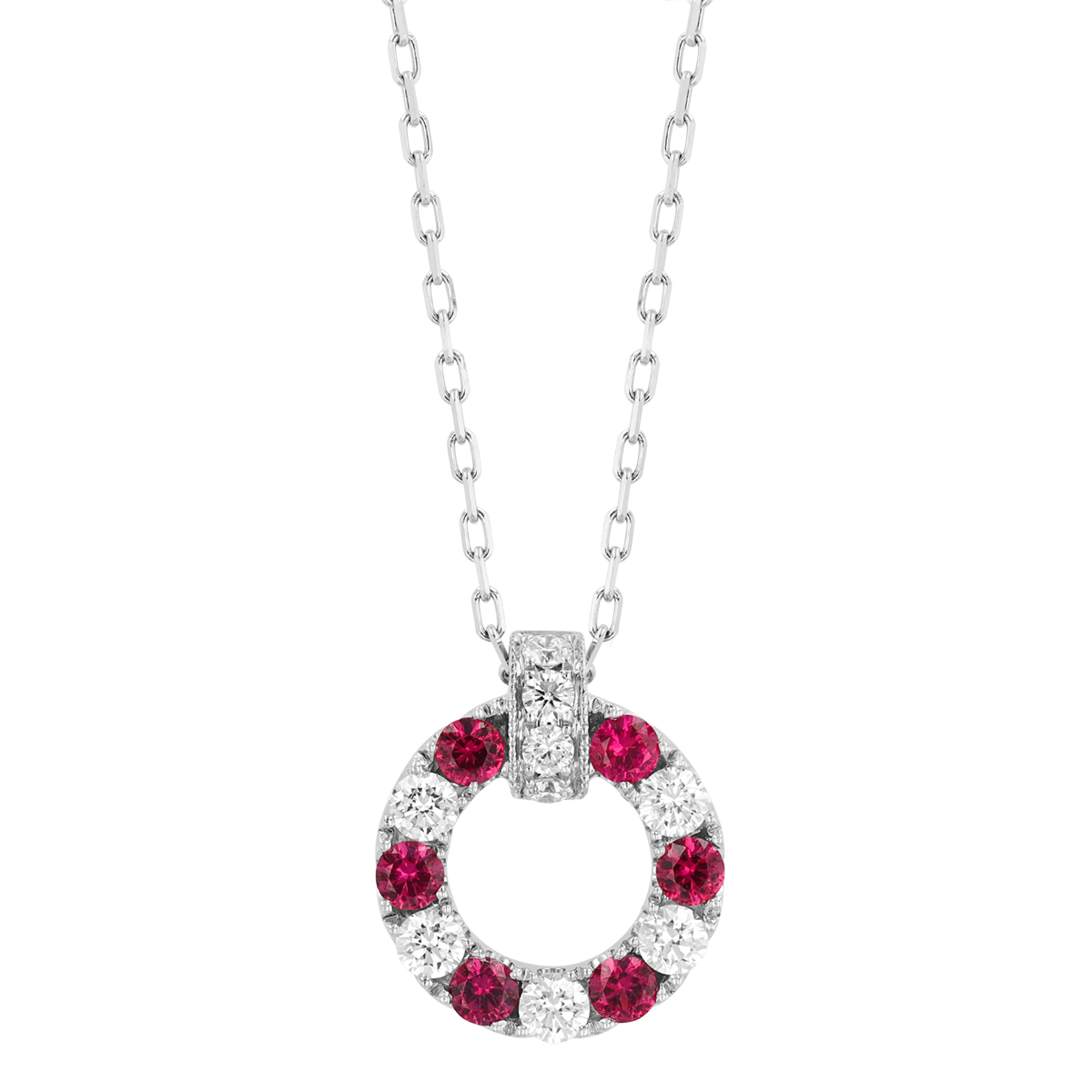 Frederic Sage Nebula Ruby & Diamond Open Circle Pendant in White Gold