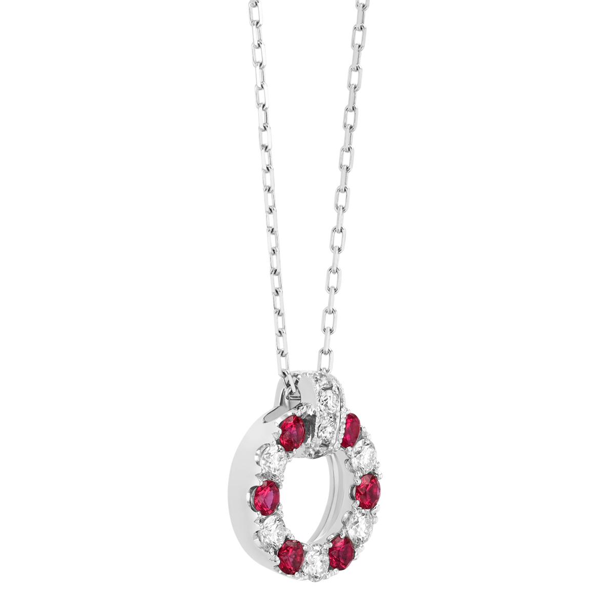 Frederic Sage Nebula Ruby & Diamond Open Circle Pendant in White Gold