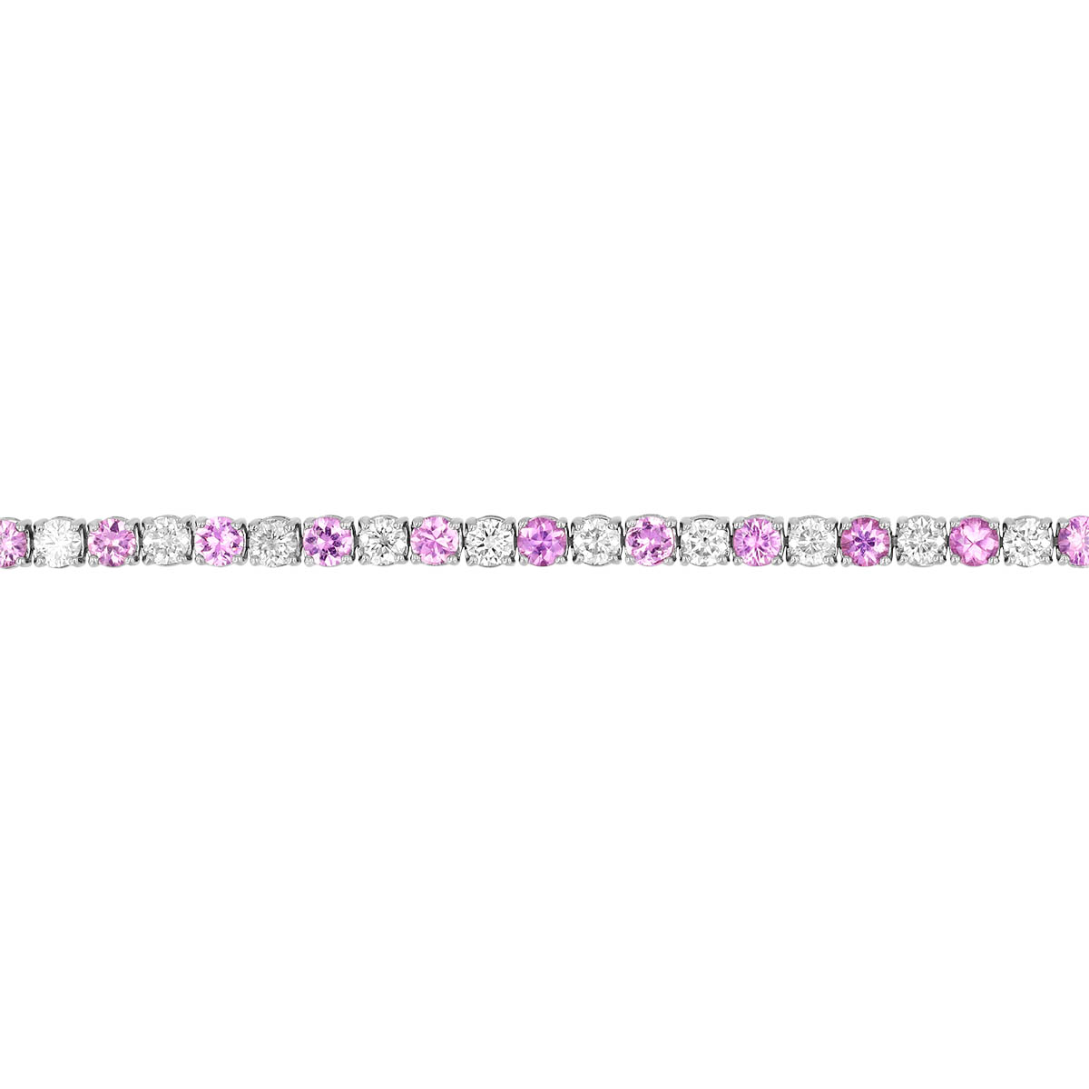 Round Pink Sapphire & Diamond Tennis Bracelet in White Gold, 7.5