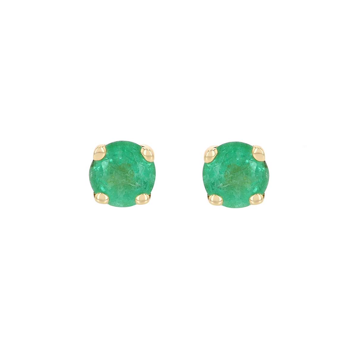 Dainty Round Emerald Stud Earrings in Yellow Gold