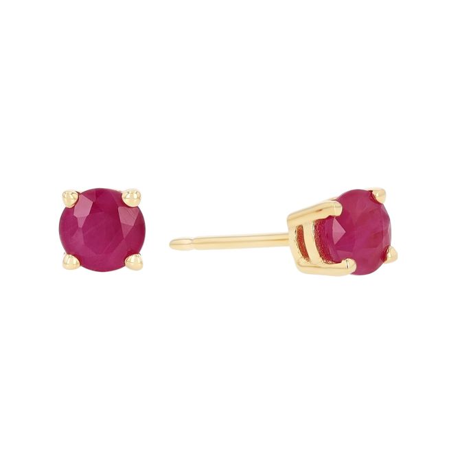 Dainty Round Ruby Stud Earrings in Yellow Gold