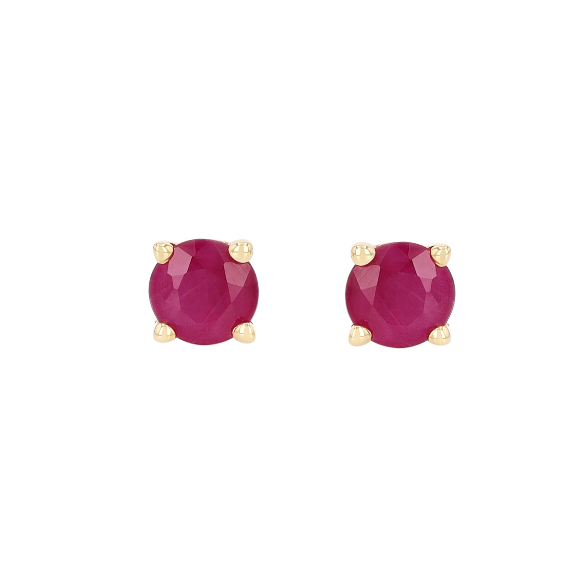 Dainty Round Ruby Stud Earrings in Yellow Gold