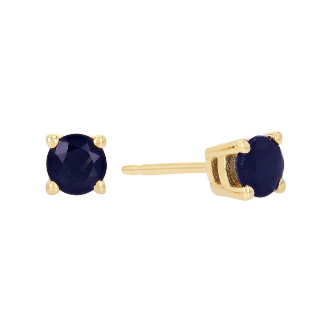 Dainty Round Sapphire Stud Earrings in Yellow Gold