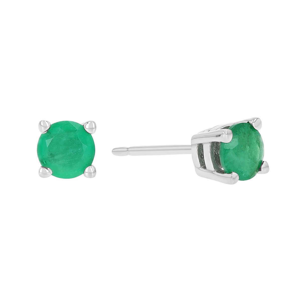 Dainty Round Emerald Stud Earrings in White Gold
