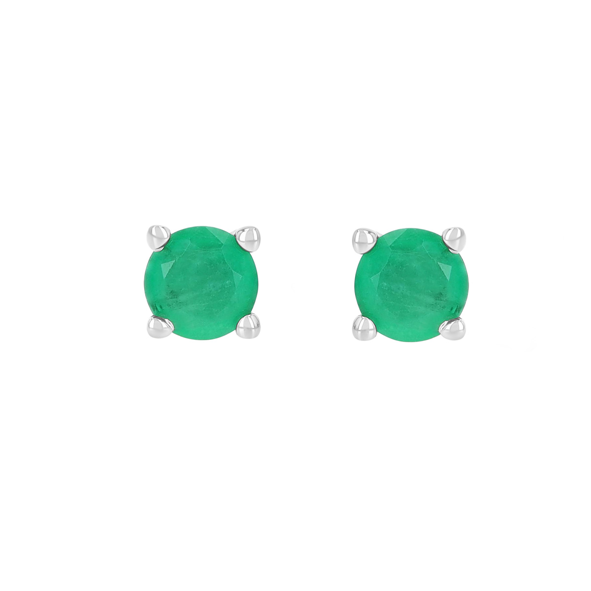 Dainty Round Emerald Stud Earrings in White Gold