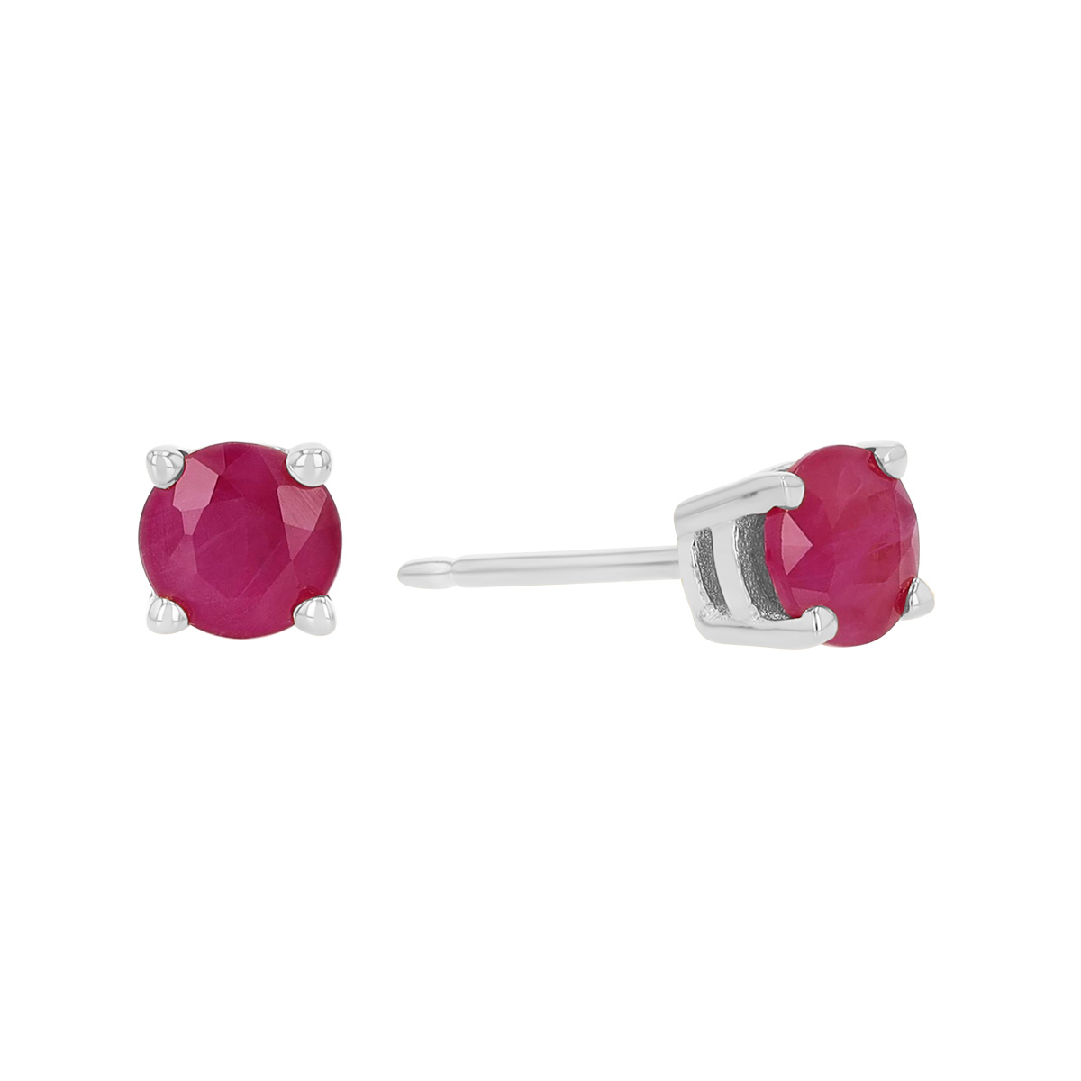 Dainty Round Ruby Stud Earrings in White Gold