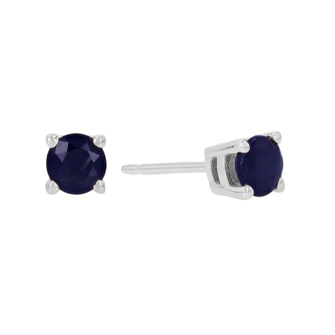 Dainty Round Sapphire Stud Earrings in White Gold