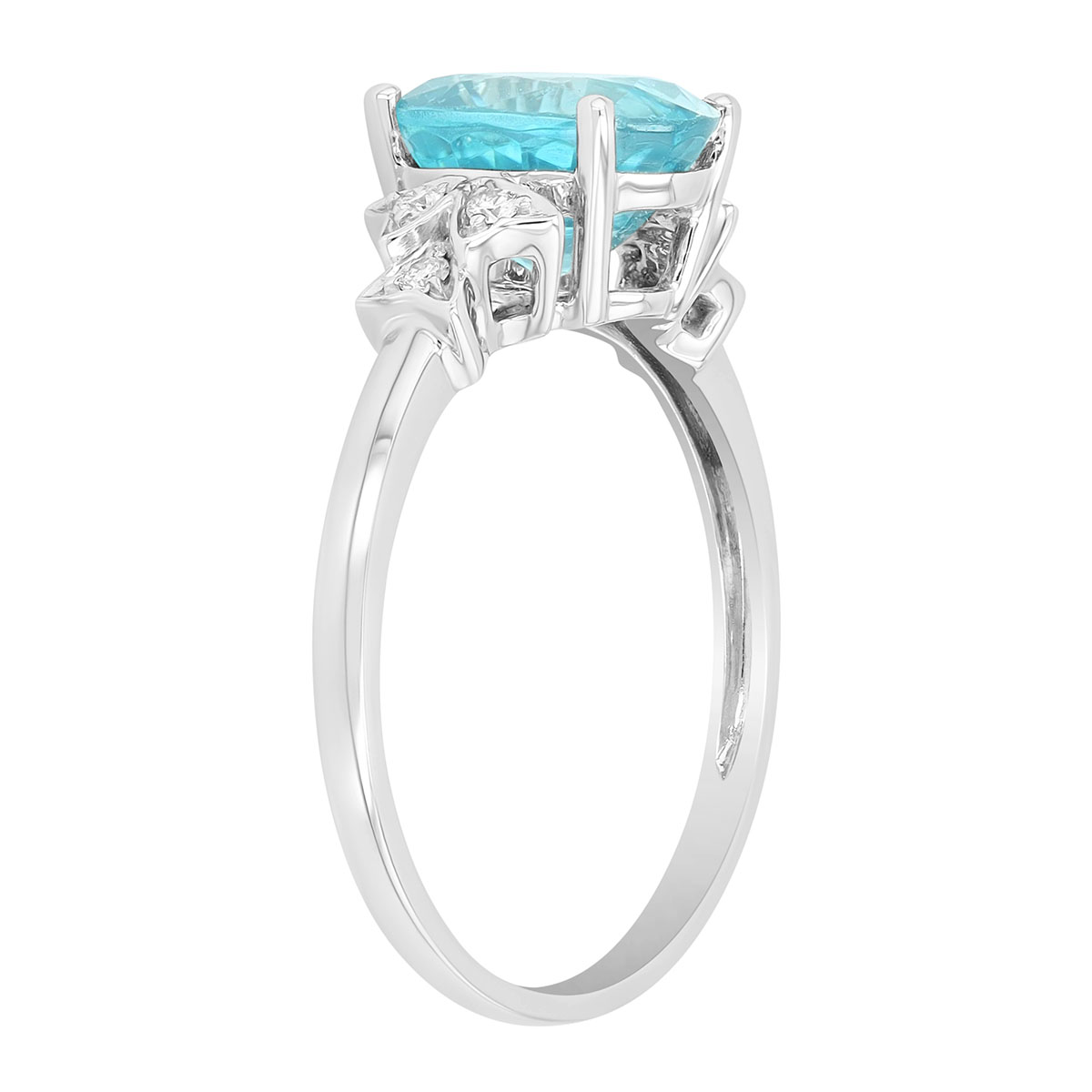 Oval Blue Zircon & Diamond Side Stone Ring in White Gold