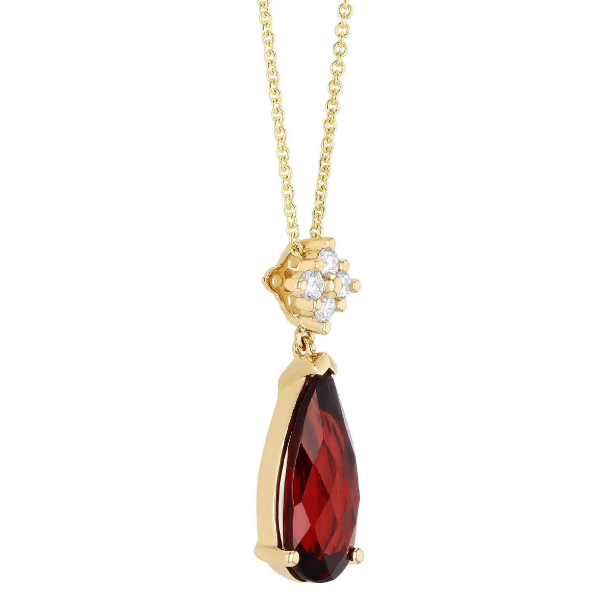 Pear Shape Garnet & Diamond Cluster Pendant in Yellow Gold, 18
