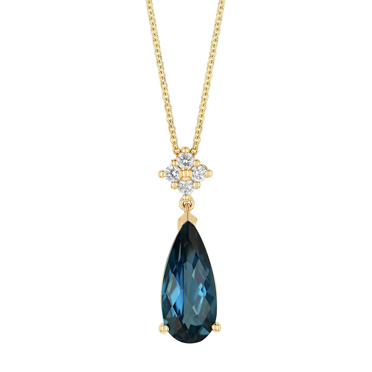 Pear Shape Topaz & Diamond Cluster Pendant in Yellow Gold, 18