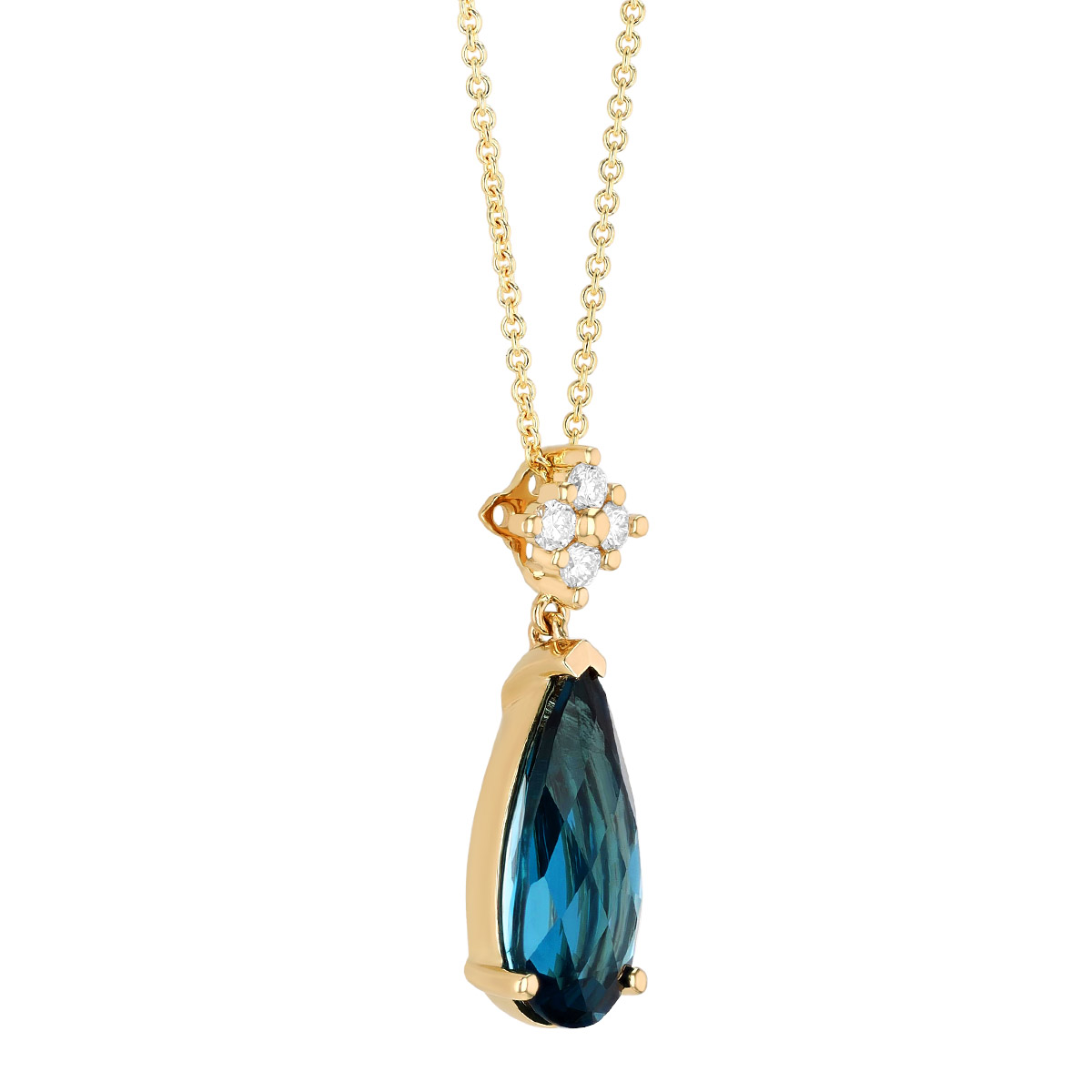 Pear Shape Topaz & Diamond Cluster Pendant in Yellow Gold, 18