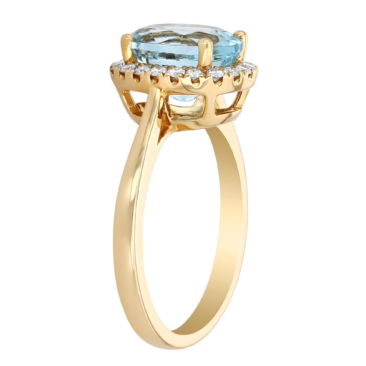 Oval Aquamarine & Diamond Halo Ring in Yellow Gold