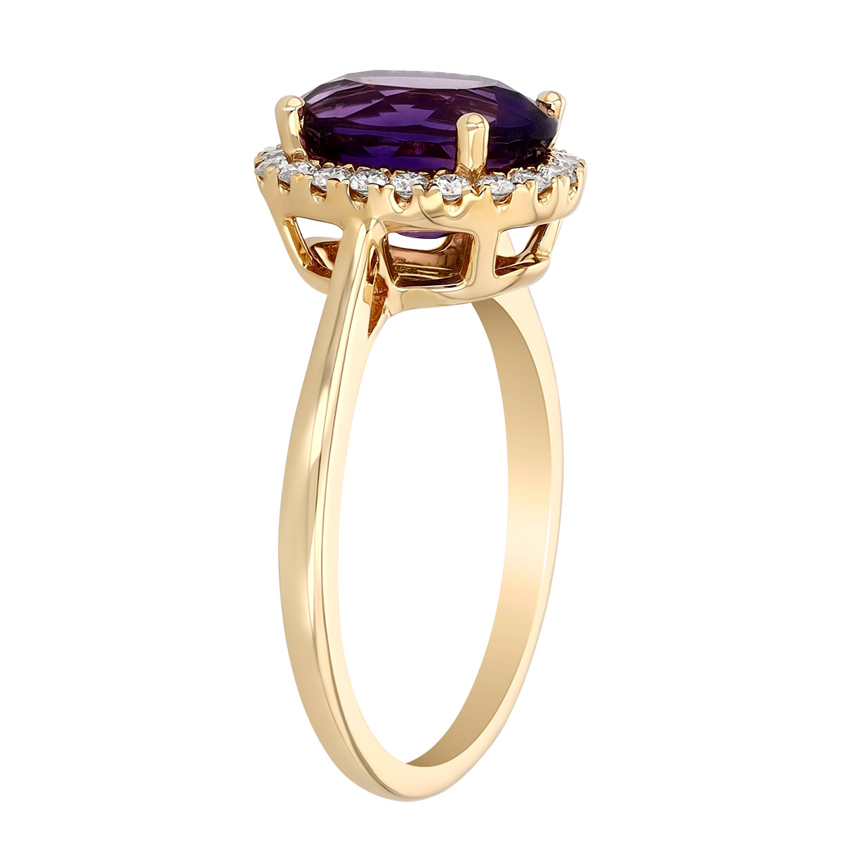 Oval Amethyst & Diamond Halo Ring in Yellow Gold