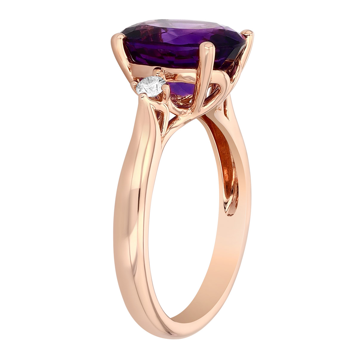 Oval Amethyst & Diamond Side Stone Ring in Rose Gold