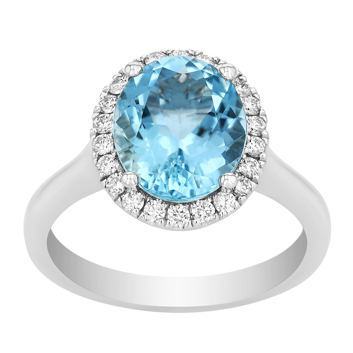 Oval Aquamarine & Diamond Halo Ring in White Gold