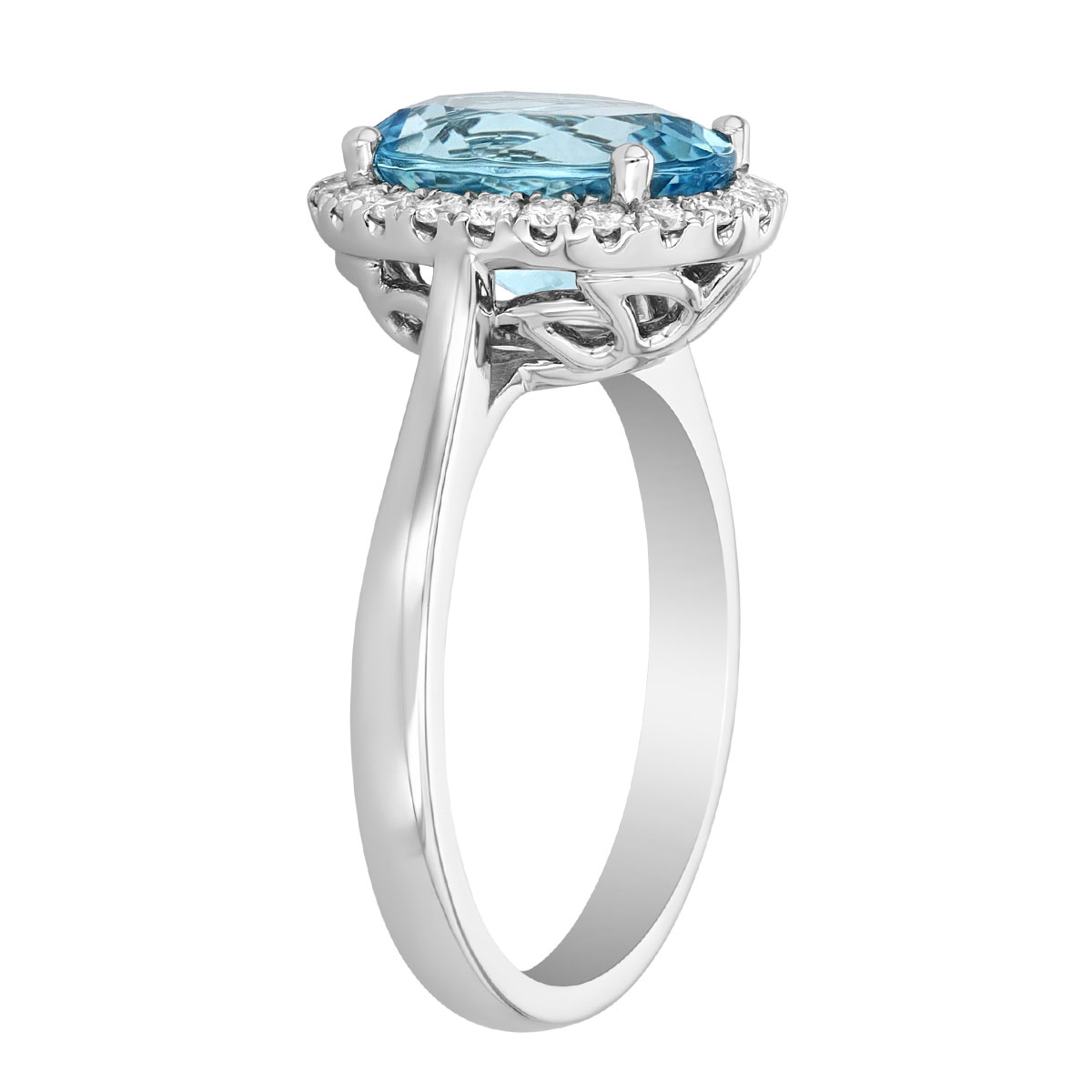 Oval Aquamarine & Diamond Halo Ring in White Gold