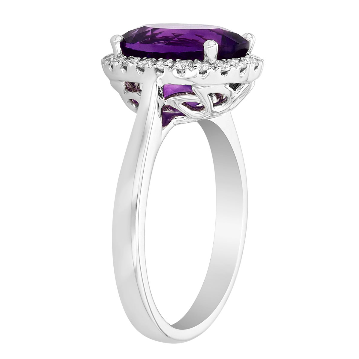 Oval Amethyst & Diamond Halo Ring in White Gold