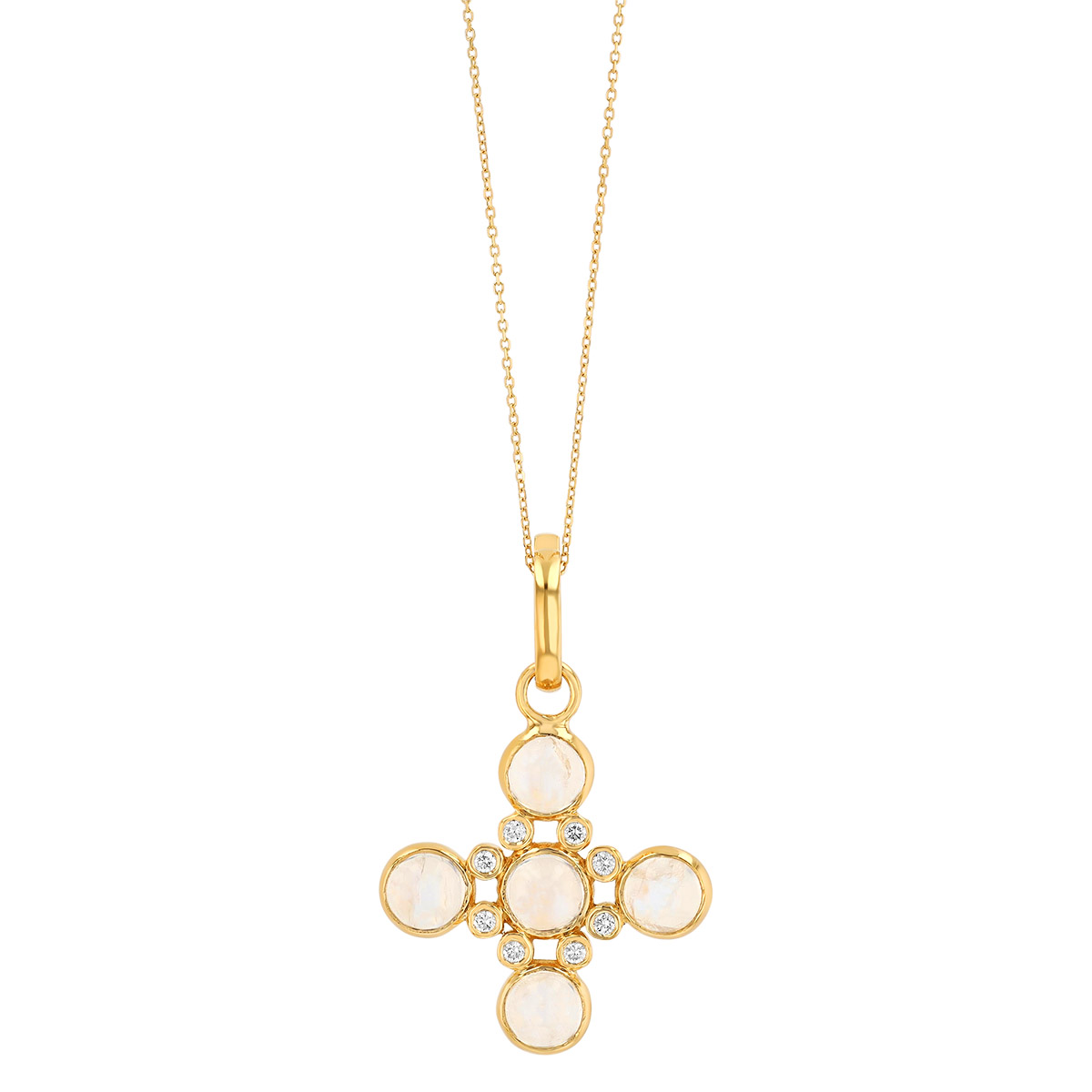 Marika Moonstone & Diamond Cluster Pendant in Yellow Gold