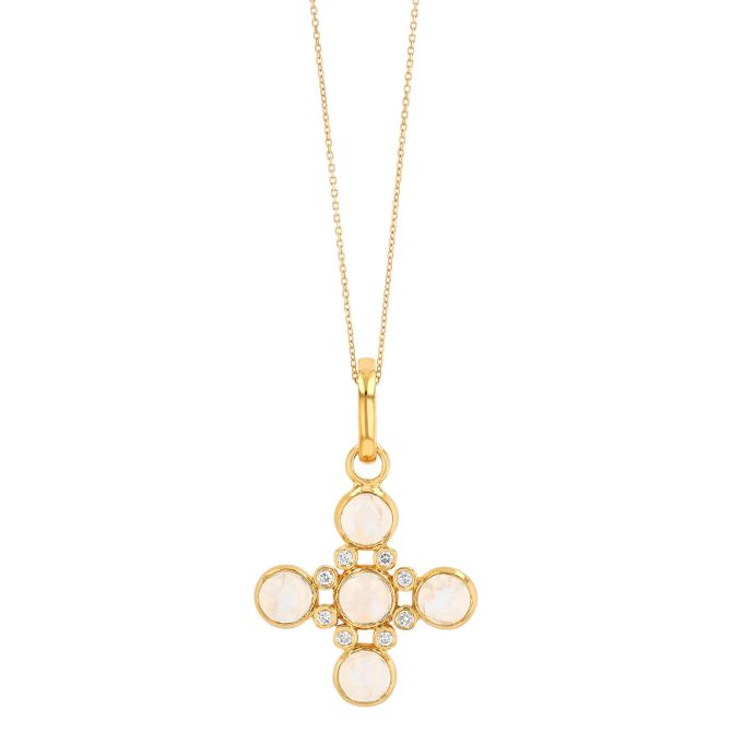 Marika Moonstone & Diamond Cluster Pendant in Yellow Gold